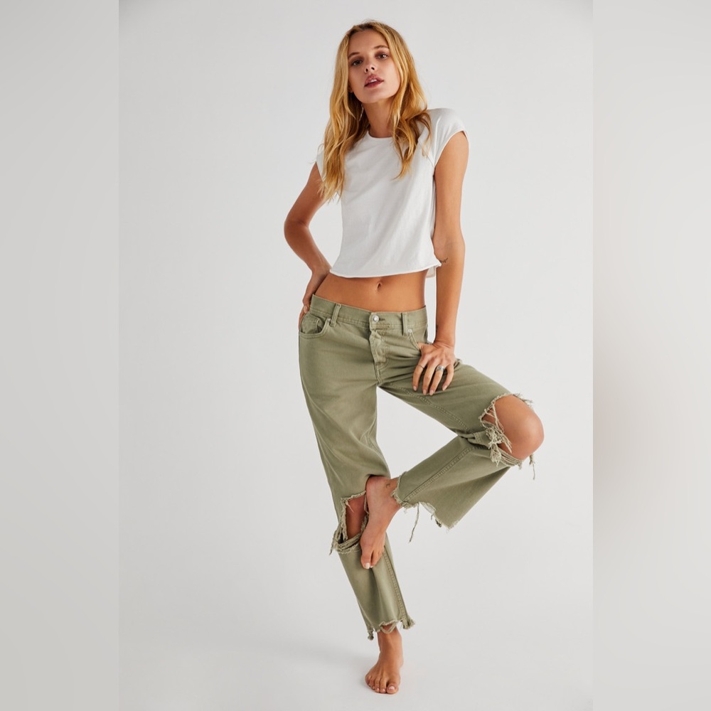 Free People Maggie Mid Rise Straight Jeans in Moss 26